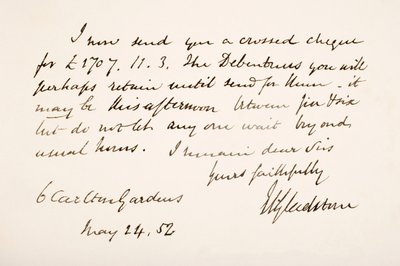 Caligrafía y firma de William Eward Gladstone de English School