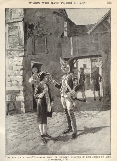 Hannah Snell, alistándose en el ejército del Rey Jorge II, ilustración de 