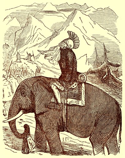 Aníbal cruzando los Alpes, ilustración de La Historia Cómica de Roma de Gilbert Abbott a Beckett, publicada c.1850 de English School
