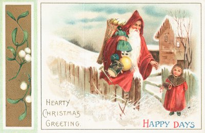 Días felices - Santa y niña, tarjeta de Navidad de English School