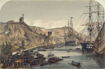 Puerto de Balaklava mirando hacia el Mar Negro, 1859 de English School