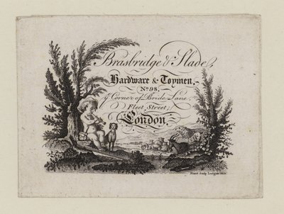Ferretería y juguetería, Brasbridge y Slade, tarjeta comercial de English School