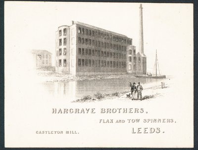 Hargrave Brothers, hiladores de lino y estopa, tarjeta comercial de English School