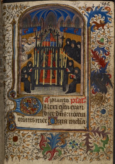Harley 1251, fol.148 Un funeral con el ataúd cubierto por los brazos de John, duque de Bedford, de las 