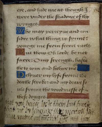 Harley 2342 f.79 Inscripción escrita, al margen, por Lady Jane Grey a su padre, el duque de Suffolk, del Libro de oraciones de Lady Jane Grey (vitela) de English School