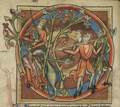 Harley 4751, f.6v Unicornio seducido por una virgen, ilustración de un 