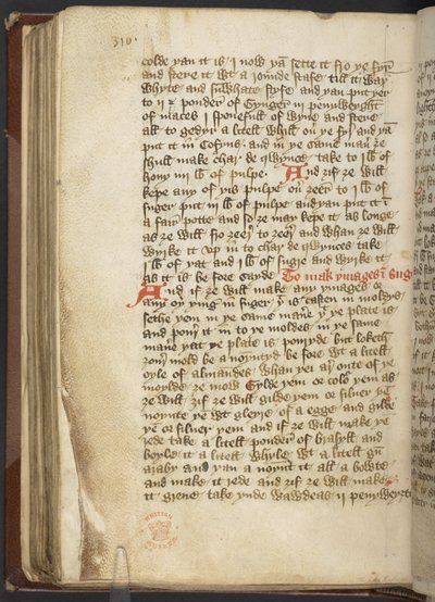 Harley MS 2378 Recetas médicas y culinarias, c.1395 (tinta sobre vitela) de English School