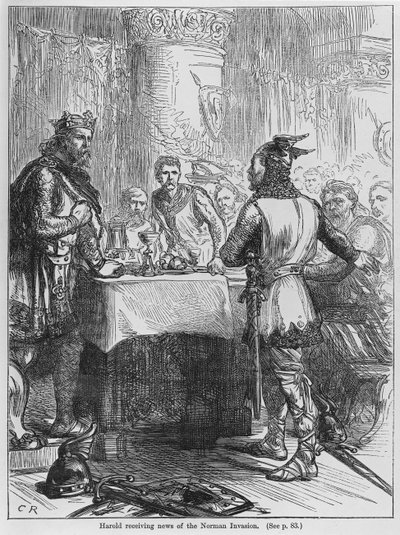 Harold Recibiendo Noticias de la Invasión Normanda en 1066 de English School