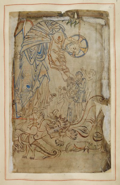 Explotación del infierno, del "Salterio de Tiberio", Cotton MS Tiberius C VI, f.14 , c.1050 (vitela) de English School
