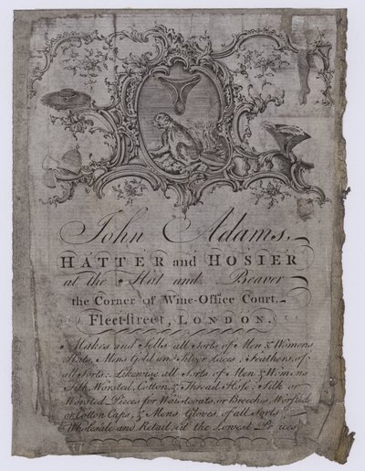 Sombrereros, John Adams, tarjeta comercial de English School