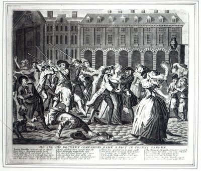 Él y sus compañeros borrachos provocan un disturbio en Covent Garden, de una serie pirateada basada en 