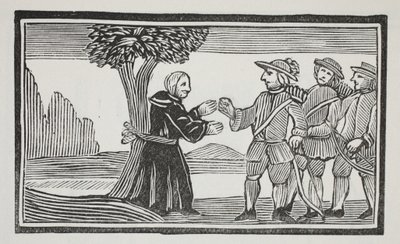 Ató al abad a un árbol, ilustración de Chap-books del siglo XVIII de John Ashton, pub. 1882 de English School