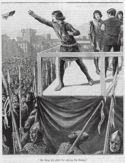 "Lanzó su guante lejos entre la multitud" (grabado) de English School