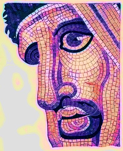 Cabeza en mosaico, de La Batalla de Issus, ilustración de Historic Ornament de James Ward, publicado en 1897 de English School