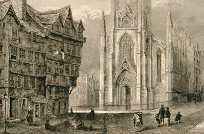 Cabeza de West Bow, con el Assembly Hall a mediados de 1800, de 