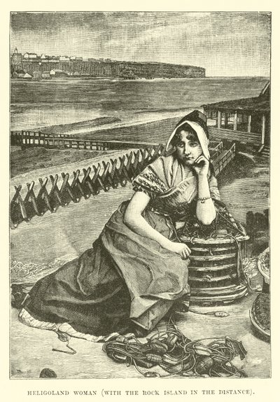 Mujer de Heligoland, con la isla Rocosa en la distancia de English School