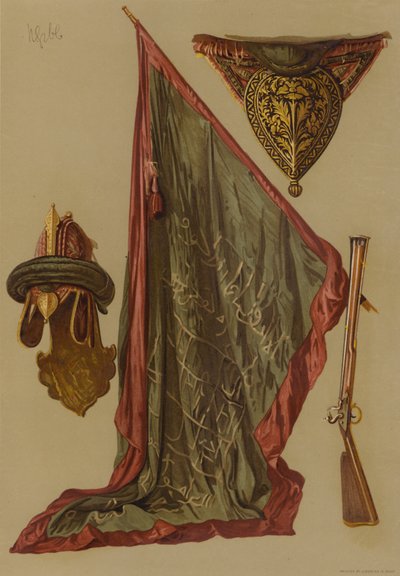 Casco y estandarte del sultán Tippoo (cromolito) de English School