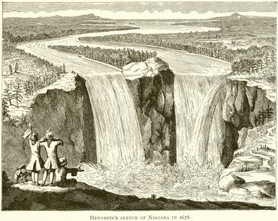 Boceto de Hennepin de las Cataratas del Niágara en 1678 de English School