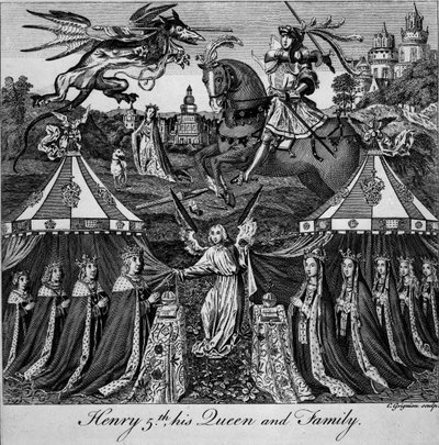 Enrique V, su Reina y Familia, grabado por Charles Grignion (1717-1810) de English School