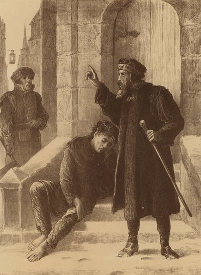 Henry Heath, "Tomándole por un ladrón llama al reloj" (litografía) de English School
