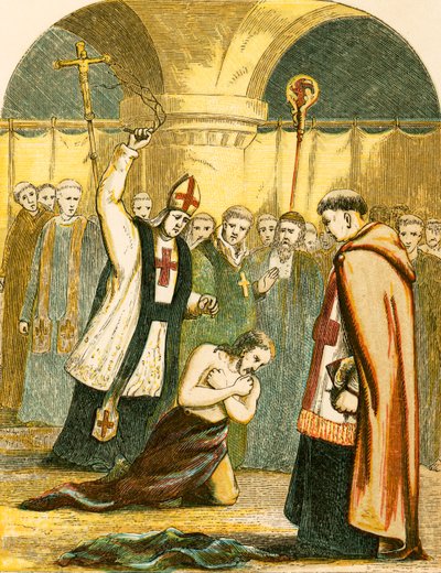 Enrique II azotado por los sacerdotes en Canterbury de English School