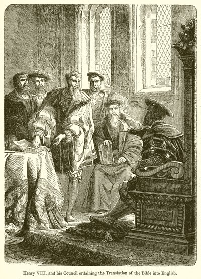 Enrique VIII y su consejo ordenando la traducción de la Biblia al inglés de English School