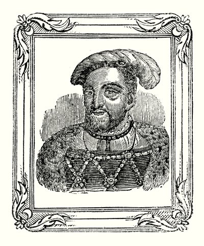 Enrique VIII nació en 1490, fue coronado en 1509, murió en 1547 (grabado) de English School