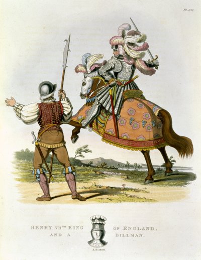 Enrique VII, Rey de Inglaterra y un alabardero, 1490, de Armadura Antigua por Samuel Rush Meyrick, 1824 de English School