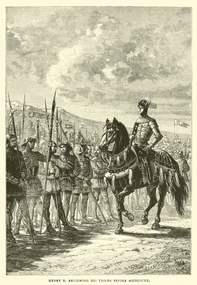 Enrique V revisando sus tropas antes de Agincourt de English School