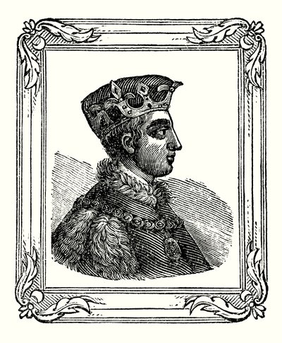 Enrique V nació en 1388, coronado en 1413, y murió en 1422 de English School