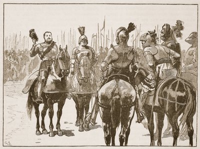 Enrique y los oficiales franceses capturados, ilustración de Cassells Illustrated History of England de English School