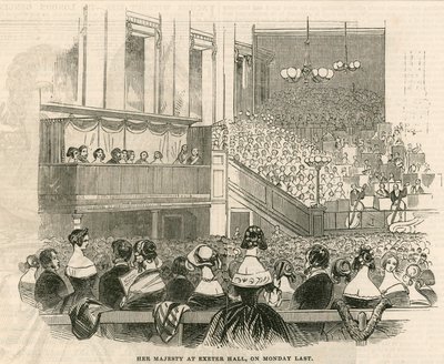 Su Majestad la Reina Victoria en Exeter Hall, Strand, Londres de English School