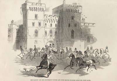 Su Majestad y sus Ilustres Visitantes y Comitiva saliendo del Castillo de Windsor hacia las Carreras de Ascot, de 