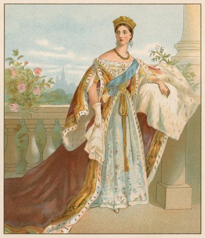 Su majestad en sus ropas de coronación de English School