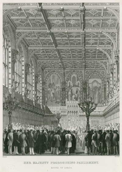 Su Majestad prorrogando el Parlamento, la Cámara de los Lores de English School