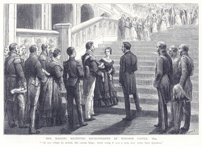 Su Majestad recibiendo a Luis Felipe en el Castillo de Windsor, 1844 de English School