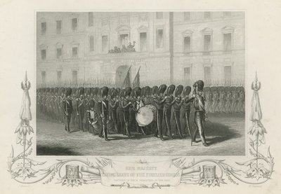 Su Majestad despidiéndose de los Guardias de Fusileros de English School