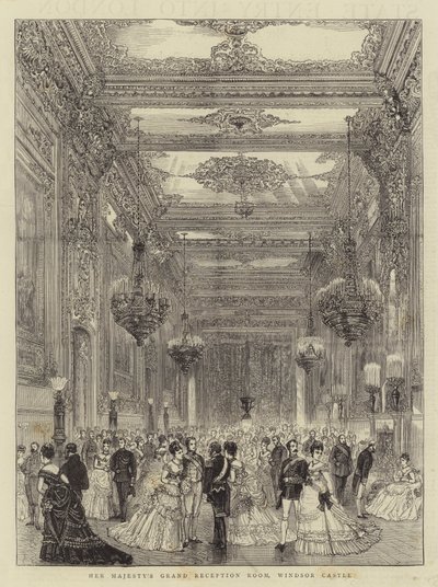 La Gran Sala de Recepción de Su Majestad, Castillo de Windsor (grabado) de English School