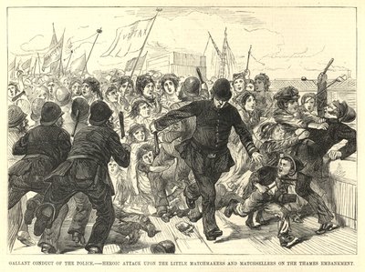 Ataque heroico a los pequeños fabricantes de fósforos y vendedores de fósforos en el Embankment del Támesis de English School