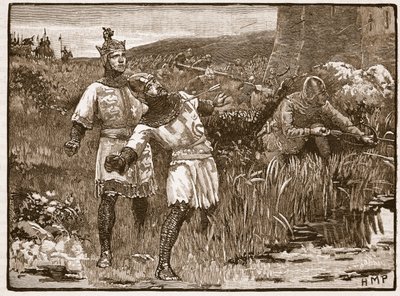 Heroísmo de St. Clair en el asedio del castillo de Bridgnorth, ilustración de Cassells Illustrated History of England de English School