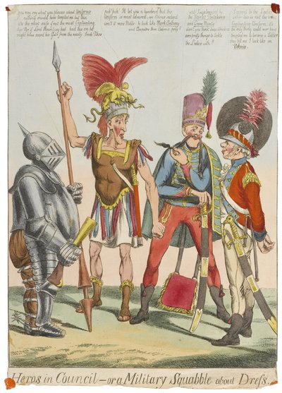 Héroes en Consejo - o una disputa militar sobre el vestido, c.1820 de English School