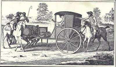 Los bandoleros James MacLaine y William Plunkett roban al Conde de Eglinton en Hounslow Heath, 26 de junio de 1750 (grabado) de English School