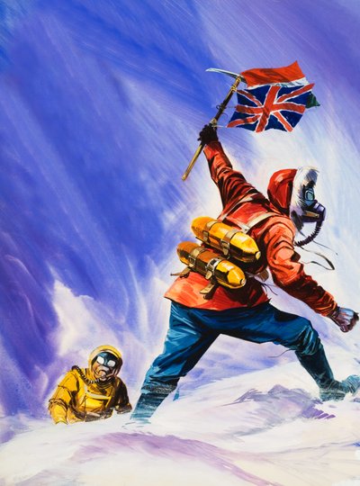 Hillard y Tensing en la cima del Monte Everest de English School