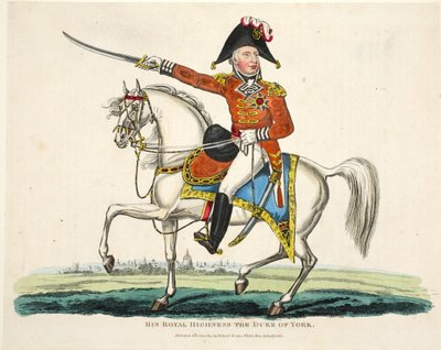 Su Alteza Real, el Duque de York, publicado por Richard Evans, grabado por Romney, ilustración de Un relato histórico de la batalla de Waterloo por William Mudford, 1816 de English School