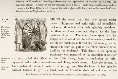Inicial historiada D, de un libro sobre la manufactura de algodón británica de English School