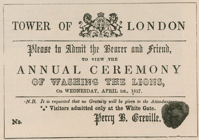 Entrada falsa a la ceremonia del lavado de los leones en la Torre de Londres de English School