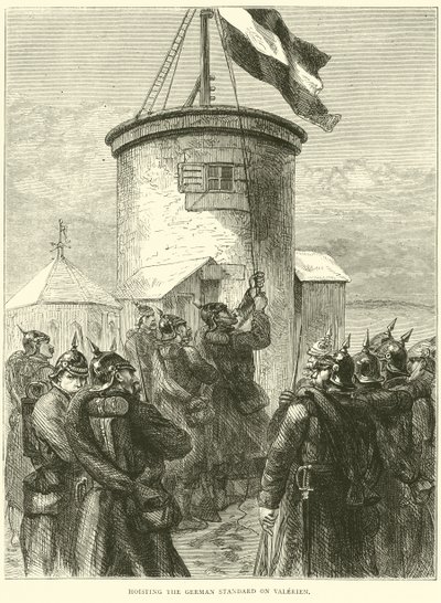 Izando el estandarte alemán en Valerien, marzo 1871 de English School