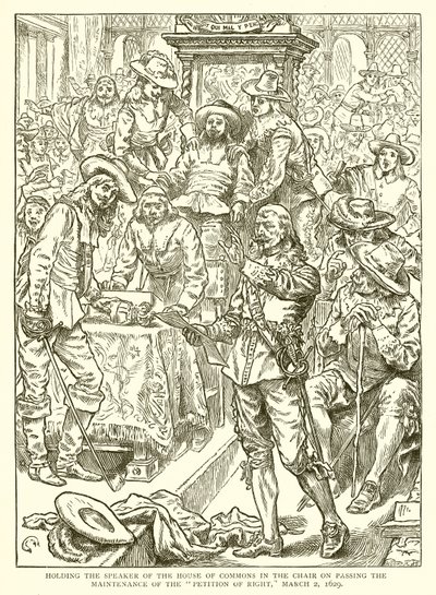 Sosteniendo al Presidente de la Cámara de los Comunes en la Silla al aprobar el Mantenimiento de la Petición de Derecho, 2 de marzo de 1629 de English School