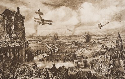 Deteniendo un ataque alemán, Armentieres, Bélgica, ilustración de 
