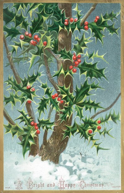 Árbol de acebo, tarjeta de Navidad de English School